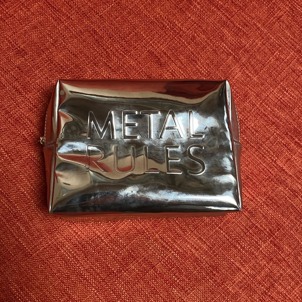 YSL Yves Saint Laurent Metal Rules Silver Metallic Makeup Travel Bag Case